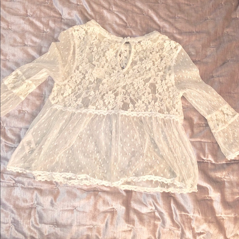 Free People Boho White Lace Top, Size XS